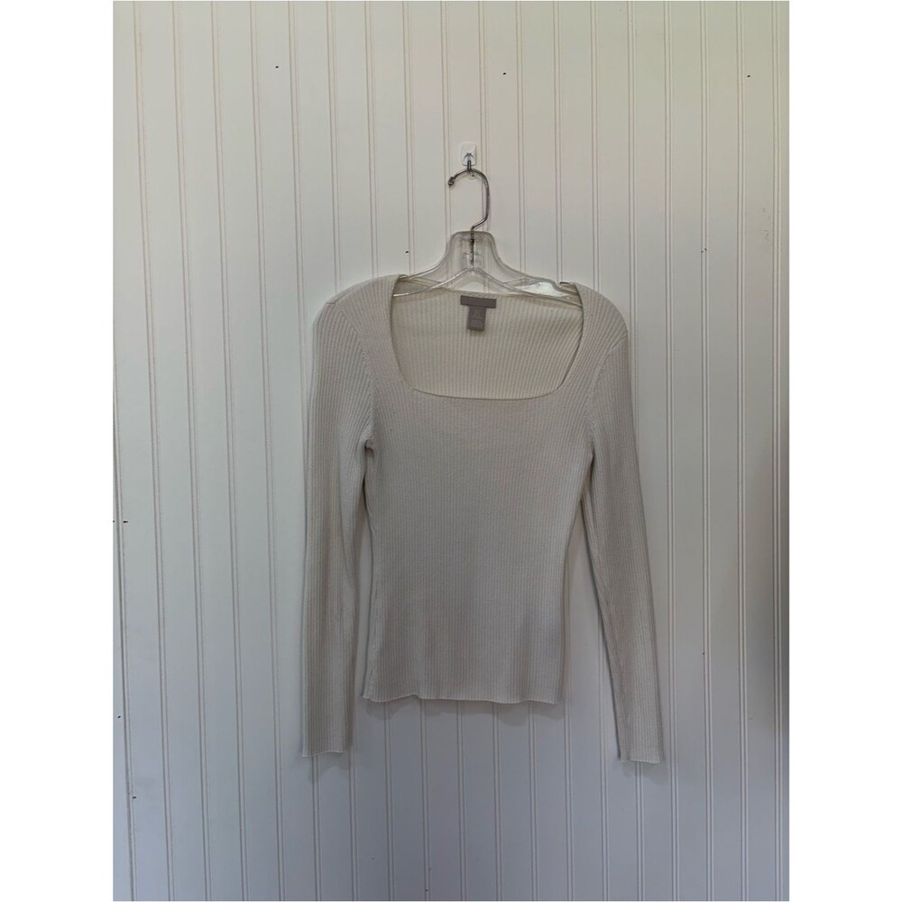 H&M Cream Ribbed Square-Neck Knit long sleeve Top